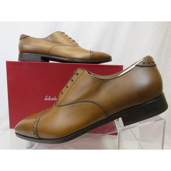 NIB FERRAGAMO BOSTON BROWN TAN AMBRE BROGUE LEATHER GANCINI BIT OXFORDS 8.5 D - Picture 9 of 12